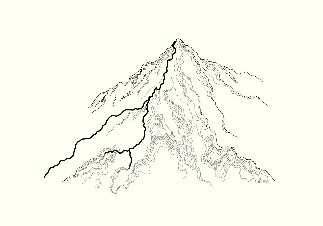 Topographic illustration of a mountain route